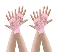JUNART 2 Pairs of Short Fishnet Gloves, 4 Colours Stretchy Fingerless Mesh Gloves for Masquerade, Cosplay, Retro Costume Accessories(Pink)