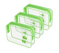 JUNART 3Pcs Clear Travel Toiletry Bags, TSA Approved Cosmetic Makeup Bag, Portable Travel Accessories Airport Airline Compliant Bag for Men and Women (Green)