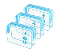 JUNART 3Pcs Clear Travel Toiletry Bags, TSA Approved Cosmetic Makeup Bag, Portable Travel Accessories Airport Airline Compliant Bag for Men and Women (Blue)