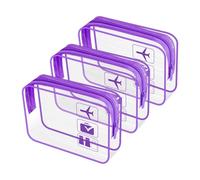 JUNART 3Pcs Clear Travel Toiletry Bags, TSA Approved Cosmetic Makeup Bag, Portable Travel Accessories Airport Airline Compliant Bag for Men and Women (Purple)