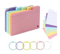 JUNART 6-Colour 300PCS Index Cards, 50 Pages per Colour with 6 Perforated Binder Rings and Top Tabs for Easy Marking, for Study, Work and Everyday Use