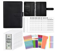 JUNART A6 Budget Binder with Cash Envelopes, Money Saving Binder Wallet, Black