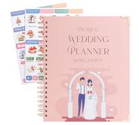 JUNART Beautiful Wedding Planner and Organizer, 11.2"×9.3" Detailed Pink Wedding Planner with Stickers, Engagement Gifts for Newly Engaged Couples, Bride and Groom