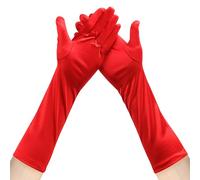JUNART Long Satin Gloves 15.3" Women Forearm Length Gloves Soft and Breathable Gloves for Opera Wedding Party Cosplay Dance Halloween(Red)