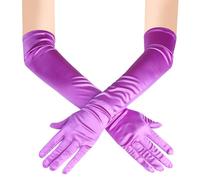 JUNART Long Satin Gloves,Elegant Elbow Length Gloves for Opera Party, Wedding, Evening Dresses,Carnival Costume, Dance (Purple)