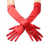 JUNART Long Satin Gloves,Elegant Elbow Length Gloves for Opera Party, Wedding, Evening Dresses,Carnival Costume, Dance (Red)