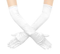 JUNART Long Satin Gloves,Elegant Elbow Length Gloves for Opera Party, Wedding, Evening Dresses,Carnival Costume, Dance (White)