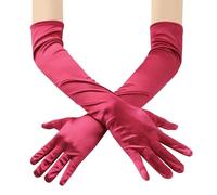JUNART Long Satin Gloves,Elegant Elbow Length Gloves for Opera Party, Wedding, Evening Dresses,Carnival Costume, Dance (Wine Red)