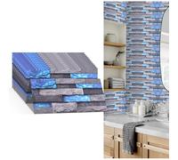 JUNART Peel and Stick Wall Tile Stickers for Kitchen,Thicker PVC Self Adhesive Stick on Tiles,Waterproof Backsplash Smart Tiles for Kitchen,Stoves, Bathroom(30×15cm,12 Sheets,Blue Limestone)