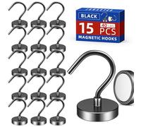 Junarter 15 Pack Black Metal Magnetic Hooks,40lb+ Heavy Duty Strong Magnets with Hooks for Cruise Ship Walls,Strong Magnetic Kooks Heavy Duty for Cruise Cabins,Hanging,Grill,Tool,Kitchen