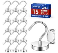 Junarter 15 Pack Silver Metal Magnetic Hooks,40lb+ Heavy Duty Strong Magnets with Hooks for Cruise Ship Walls,Strong Magnetic Kooks Heavy Duty for Cruise Cabins,Hanging,Grill,Tool,Kitchen
