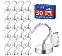 Junarter 30 Pack Silver Metal Magnetic Hooks,40lb+ Heavy Duty Strong Magnets with Hooks for Cruise Ship Walls,Strong Magnetic Kooks Heavy Duty for Cruise Cabins,Hanging,Grill,Tool,Kitchen