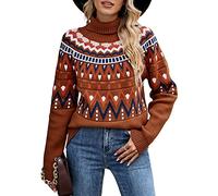 JUNBOON Women’s Casual Leopard Print Knitted Pullover Sweaters Long Sleeve Crew Neck Jumper Tops, A1-rust Red, M
