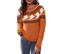 JUNBOON Women’s Casual Leopard Print Knitted Pullover Sweaters Long Sleeve Crew Neck Jumper Tops, A2-orange, XL