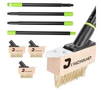 Junchamp Weed Brush Long Handle, Patio Weed Remover Tool with V-Shaped Wire Bristles & Scraper, Block Paving Weeding Tool for Moss, Driveway, Garden Path & Paving Cracks - 3 Brush Heads