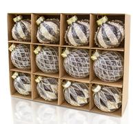 Juncox 12 PCS Clear and Champagne Christmas Ball Ornaments, 80mm/3.15 Inches Rustic Farmhouse Christmas Decorations, Large Shatterproof Luxury Hand-Painted Xmas Ornaments for Christmas Tree, Wedding