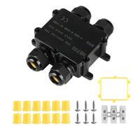 Junction Box Waterproof IP68, Junction Box Outdoor Waterproof, 4-Way Connection Box, Cable Connector, Earth Cable Connector, Outdoor Black, Electrical Cable Box for Cables Diameter 4 mm - 14 mm