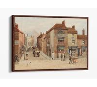 Junction of Bread Street and Church Street, Birmingham. George Warren Blackham Canvas Floater Frame Print Picture Art - Walnut Frame 36 inch wide x 24 inch high