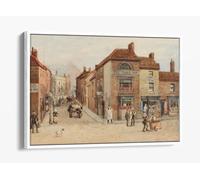 Junction of Bread Street and Church Street, Birmingham. George Warren Blackham Canvas Floater Frame Print Picture Art - White Frame 30 inch wide x 20 inch high