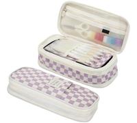 JunD Expandable Pencil Case - Large Capacity School Pencil Case with Mesh Compartments and Pen Holder, Gift for Kids and Teens, purple, zipper pouch