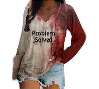 JunD Problem Solved Long Sleeve T-Shirt | Blood Stain Halloween Costume Tee, Halloween Casual Blood Graphic Shirt, Halloween Blood Clothing