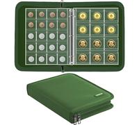 JUNDUN Fireproof Coin Collection Album for Collectors, Pennys Collection Book with 260 Pockets, Coin Collecting Organiser Storage Dispaly Holder for 20/25/27/30/38mm Pennys(Green)