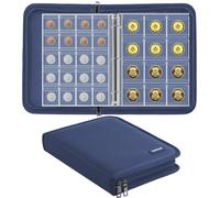 JUNDUN Fireproof Coin Collection Album with 260 Pockets for 20-38mm | Water-resistant, Coin Collection Book with Zip, Coin Case Collecting Storage Dispaly Holder for Collectors, Blue