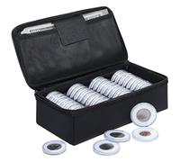 JUNDUN Fireproof Coin Collection Box, 36pcs Coin Capsules with Foam Gasket & 100pcs Banknote Sleeves, 5 Sizes (40/35/30/25/20mm) Storage Collecting Case for Collection Supplies