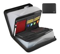 JUNDUN Fireproof Document Organiser with 26 Pockets for A4 Documents | Water-Resistant, Important Document Folder with Multi-Pockets, Labels, Zipper for Cash, Receipt and More, Black