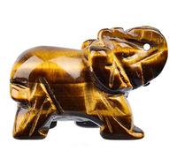 June&Ann Natural Golden Tiger Eye Gemstone Pocket Elephant Statue, Healing Crystal Carved Elephant Sculpture Animal Totem Spirit Stone Figurine for Meditation Home Decoration Collection - 1.5 inch