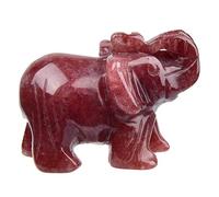 June&Ann Natural Strawberry Quartz Gemstone Pocket Elephant Statue, Healing Crystal Carved Elephant Sculpture Animal Totem Spirit Stone Figurine for Meditation Home Decoration Collection - 2 inch