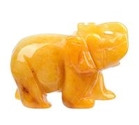 June&Ann Natural Yellow Jade Gemstone Pocket Elephant Statue, Healing Crystal Carved Elephant Sculpture Animal Totem Spirit Stone Figurine for Meditation Home Decoration Collection - 1.5 inch