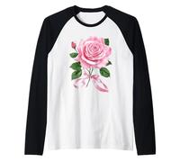 June Birth Flower Pink Rose Watercolor Bloom Raglan Baseball Tee