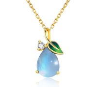 June Birthstone Moonstone Necklace, 925 Sterling Silver Enamel Leaf Pendant, 18K Gold Plated Teardrop Necklace Jewellery Gifts for Women