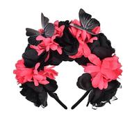 June Bloomy Women Mexican Flower Crown Headband Dia de los muertos Day of the dead Headpiece Party Costume, Butterfly Black Peach, 1 Count (Pack of 1)