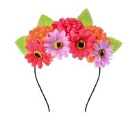 June Bloomy Women Mexican Flower Headband Day of the Dead Rose Flower Crown Dia de los Muertos Costume(L-Peach Orange)