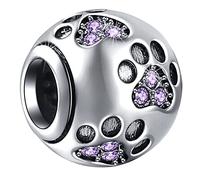 June/February Birthstone Dog Paw Charms, 925 Sterling Silver Cat Paw Print Beads with Birth Stone Crystal Like Football Ball, fits Pandora Birthday Bracelet, Gifts for Aunt/Niece/Cousin