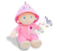 June Garden 12" Musical Sweet Dolly Dinopuff - Interactive Stuffed Ultra Soft Talking Baby Doll for Birth and Up - Removable Pink Dinosaur Outfit
