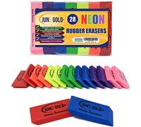 June Gold 28 Neon Colored Rubber Erasers - These All-Purpose erasers are Perfect for classrooms, Homes & Offices