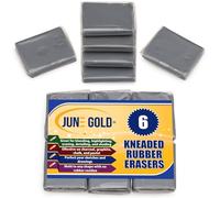 June Gold 6 Gray Kneaded Erasers, Blend, Shade, Smooth, Correct, and Brighten Your Sketches and Drawings