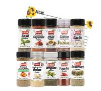 June Street Market New Kitchen Starter 10 Piece Gift Set with Basil, Cayenne, Chili Powder, Cumin, Garlic, Italian, Onion Powder, Oregano, Rosemary, Paprika and Blank Recipe Cards (style may vary)