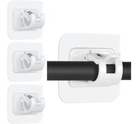 June tech 4Pcs Self Adhesive Curtain Rod Bracket No Drill Drapery Hook Holder Fixing Rod Holder Curtain Pole Wall Bracket Towel Rod Hook Home Bathroom Kitchen Hotel Towel Clothes Hanging (4Pcs,White)