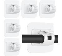 June tech 6Pcs Self Adhesive Curtain Rod Bracket No Drill Drapery Hook Holder Fixing Rod Holder Curtain Pole Wall Bracket Towel Rod Hook Home Bathroom Kitchen Hotel Towel Clothes Hanging (6Pcs,White)