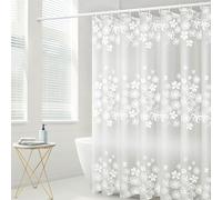 June tech Shower Curtain Mould Proof Mildew Resistant, Waterproof PEVA Bathroom Curtain Set With 12 Pcs Hooks, 180 x 200cm White Flower Quick-Drying Shower Curtain for Hotel Bath Tub Shower Stall