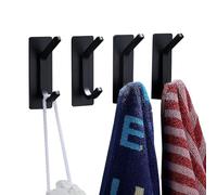 June tech Stick on Hooks for Hanging Extra Sticky Metal Stainless Hooks Coat Hook on Door for Towel Coat Hat Key Removable Hanger for Bathroom Kitchen 4 Pack (Black)