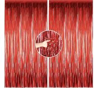 June tech Tinsel Curtain Glitter Girls Tinsel Curtains Pastel Foils Fringe Party Decoration Background for Unicorn Mermaid Fairy Princess Birthday School Child School Party (Red)