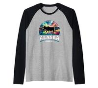 Juneau Alaska Aurora Borealis Moose Land of the Midnight Sun Raglan Baseball Tee