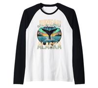 Juneau Alaska Whale Northern and Lights Landscape Raglan Baseball Tee