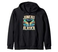 Juneau Alaska Whale Northern and Lights Landscape Zip Hoodie