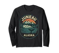 Juneau Alaska Whale Tail Shirt Retro Scenic Mountains Ocean Long Sleeve T-Shirt